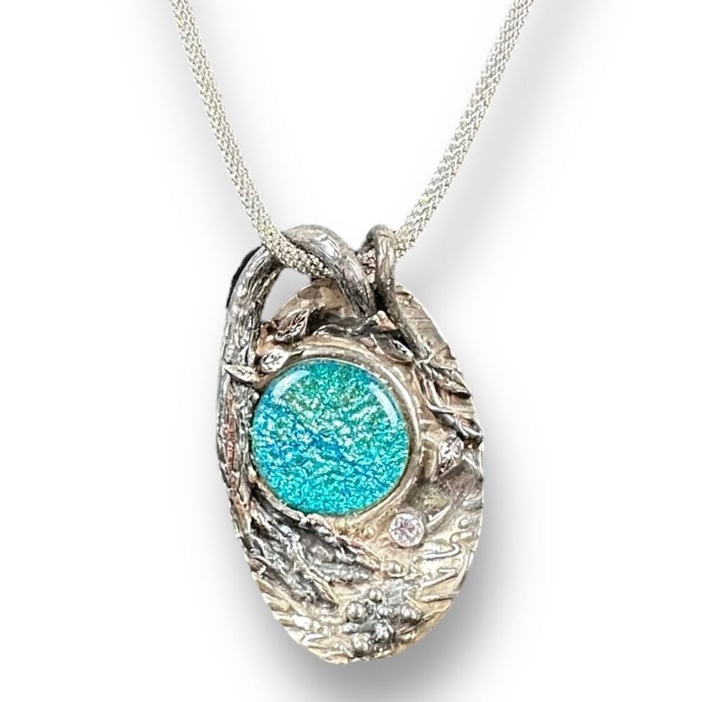 Crystallized Concepts 999 Fine Silver Dichroic Glass CZ Stone SP Mesh Chain